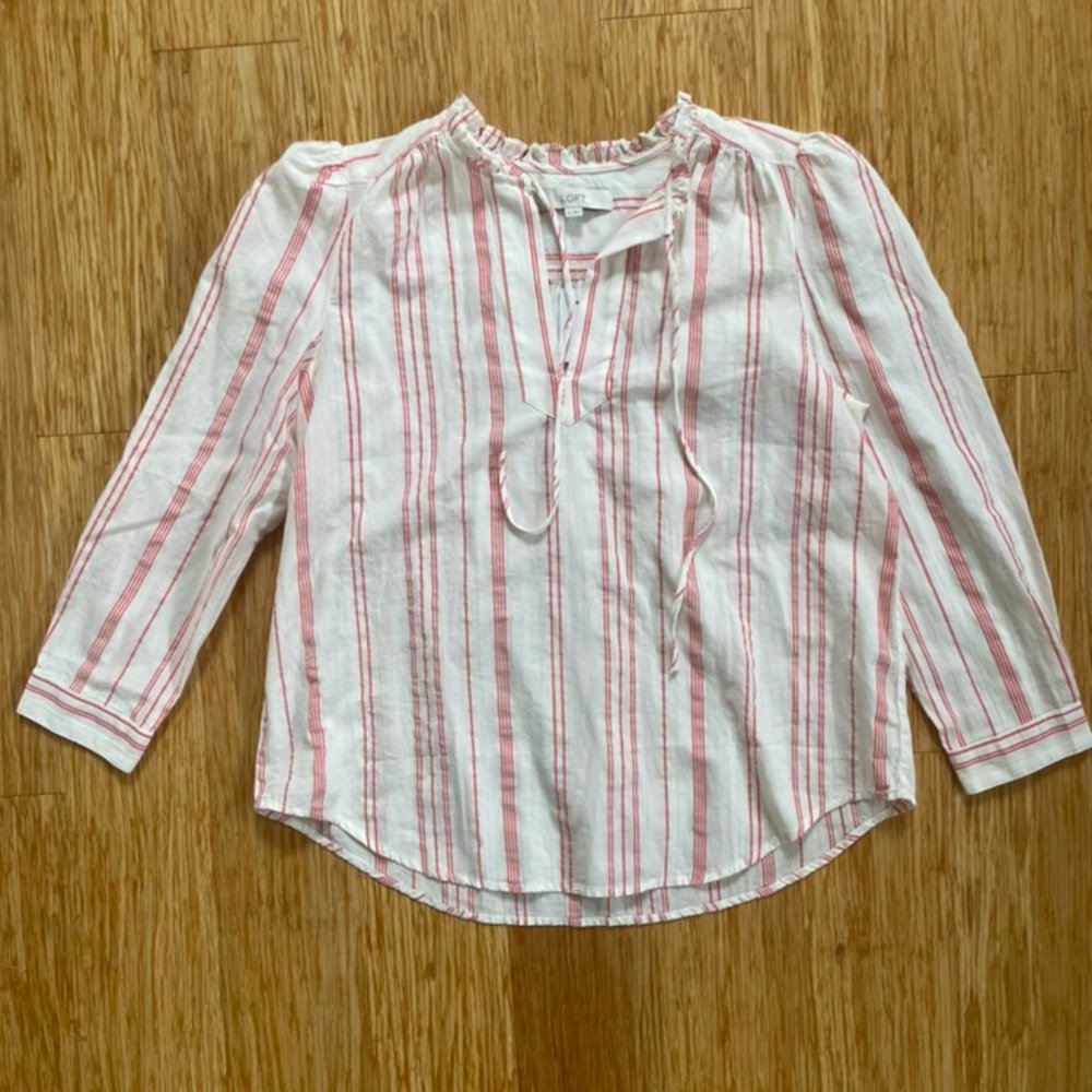 Loft blouse, stripes, tie neck